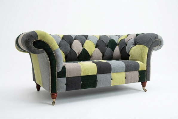 Designer Chesterfield Sofa 2 Sëtzer Couch Polstersofaen Stoff Wunnzëmmer Couchen