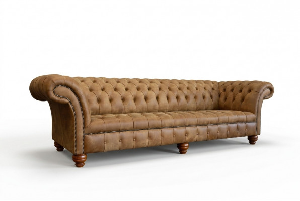 Chesterfield Braun Canapé Sofa Polster 4 Sëtzer Canapéen Sëtz Garnitur