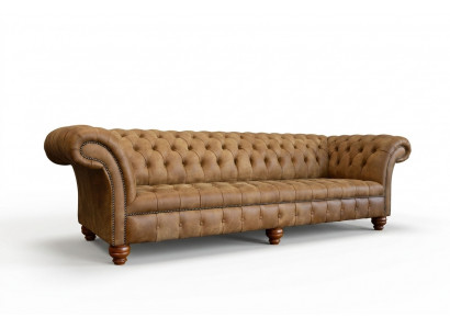 Chesterfield Braun Canapé Sofa Polster 4 Sëtzer Canapéen Sëtz Garnitur