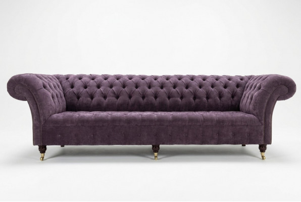 Lila Chesterfield Luxus Canapé Sofa Gepolstert 4 Sëtzer Couchen Sëtz Garnitur