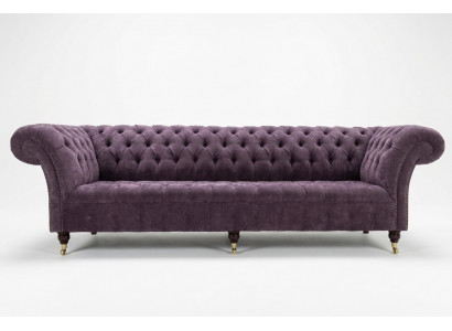 Lila Chesterfield Luxus Canapé Sofa Gepolstert 4 Sëtzer Couchen Sëtz Garnitur