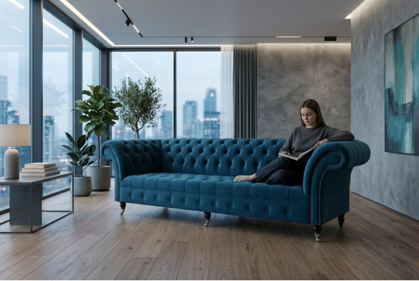 Design Chesterfield Sofa Set 4-Sëtz Stoff Couch Sofa Polstersofaen 265cm
