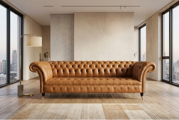 Design Chesterfield Canapé Set 4-Sëtzer Canapé Lieder Gestull Braun Luxus Canapé