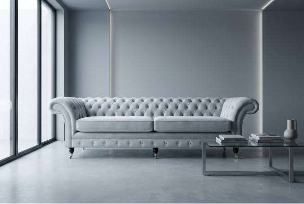 Groer Chesterfield 4-Sëtzer Polster Canapé Modernen Stil Samett Textil Stoff Sofa