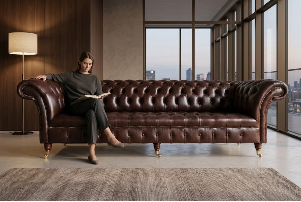 Sofa 4-Sëtzer Couch Design Chesterfield Polstersëtz Garnitur Lieder Textil Nei