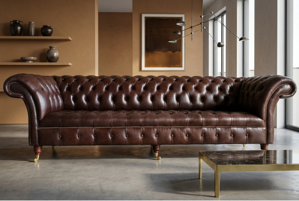 Sofa 4-Sëtzer Couch Design Chesterfield Polstersëtz Garnitur Lieder Textil Nei