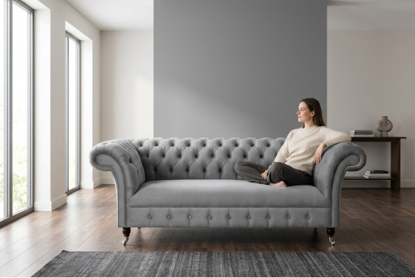 Chesterfield Luxus 2 Sëtzer Canapé Polstersofa Textil Stoffer Couchen Garnitur Nei