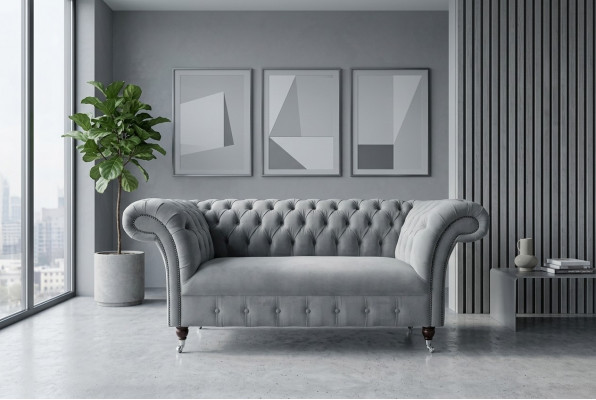 Chesterfield Luxus 2 Sëtzer Canapé Polstersofa Textil Stoffer Couchen Garnitur Nei