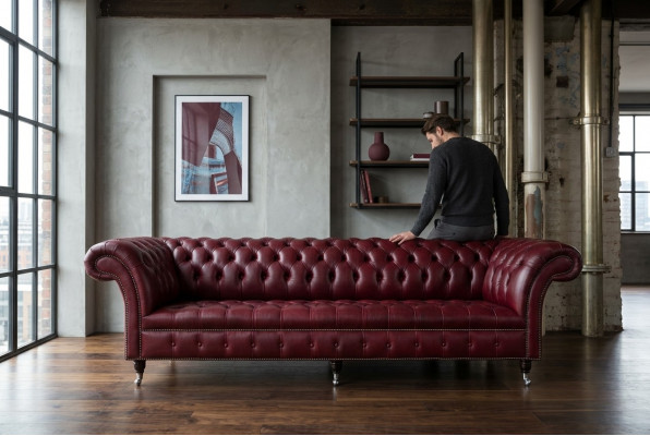 Chesterfield Design Sofa 4 Sëtzer Canapé Polster Luxus Klassesch Textil Sofas
