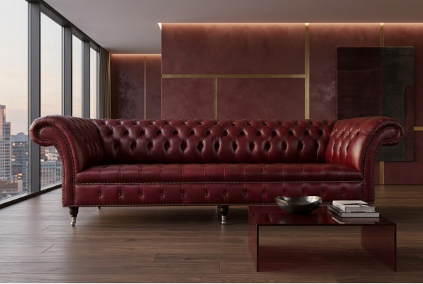 Chesterfield Design Sofa 4 Sëtzer Canapé Polster Luxus Klassesch Textil Sofas