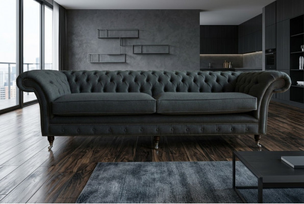 Original Chesterfield Textil Lieder Sofa Canapé Kissen Grouss Sëtzpolster Gro 265cm