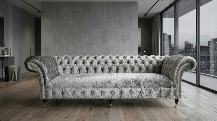 Sëlwer Chesterfield Stoff Lieder Canapé Couch Polster Grouss Sëtzpolster Nei 265cm