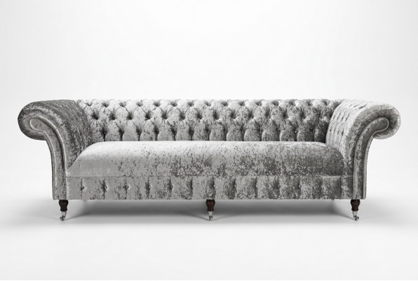 Sëlwer Chesterfield Stoff Lieder Canapé Couch Polster Grouss Sëtzpolster Nei 265cm