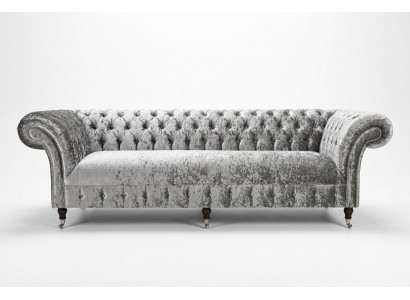 Sëlwer Chesterfield Stoff Lieder Canapé Couch Polster Grouss Sëtzpolster Nei 265cm