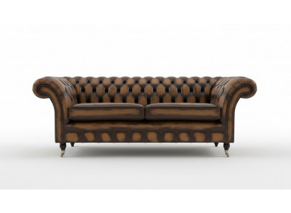 Edler Chesterfield Braunener Dräsitzer Luxus Polster Couchen Designer Sofasen