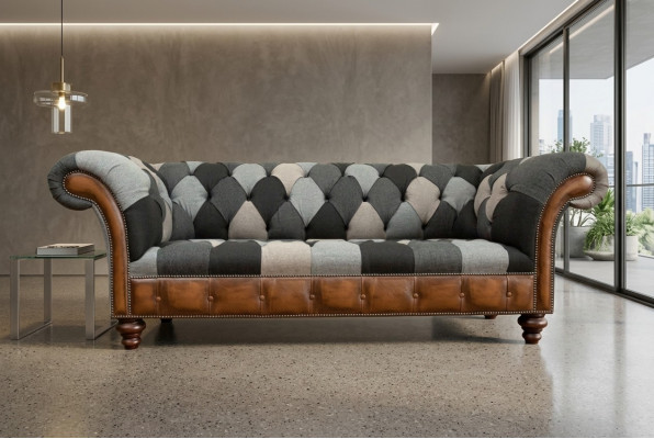 Chesterfield Textil Sofa 3 Sëtzer Sofa Polster Sofas Design Luxus Stoffsofaen Nei