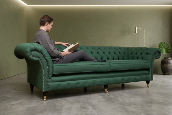 Knëpp Sofabett Chaesterfield Sofas 4 Sëtzer Couch Polster Stoff Wunnzëmmer Miwwelen