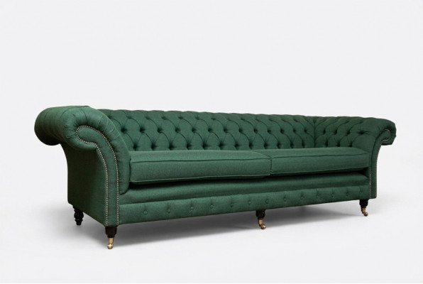 Knëpp Sofabett Chaesterfield Sofas 4 Sëtzer Couch Polster Stoff Wunnzëmmer Miwwelen