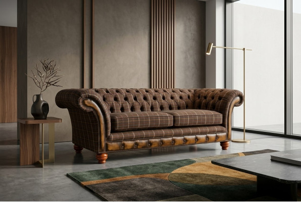 Klassesch Chesterfield Sofa 3-Sëtzer Design Sofas Polster Couchen Lieder Brong