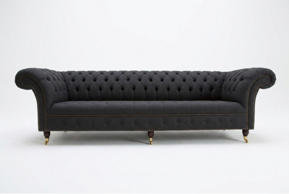 Schwaarz Chesterfield Textil Lieder Sofa Couch Polster Grouss Sëtzpolster XXL 265cm