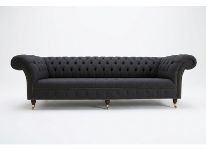 Schwaarz Chesterfield Textil Lieder Sofa Couch Polster Grouss Sëtzpolster XXL 265cm