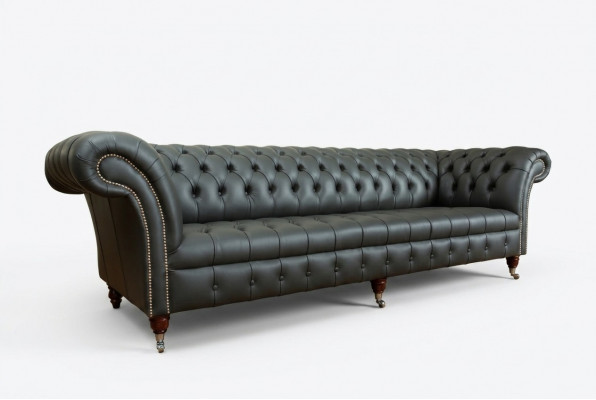 Groue Chesterfield 4-Sëtzer Grouss Sofa Couch Textil Lieder Polster Sofas