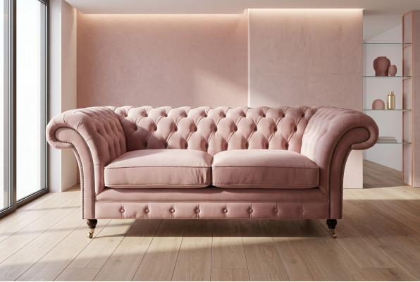 Klassesch Couch Chesterfield Still, Textil Lieder Stoff Samt Zwéesëtzert.