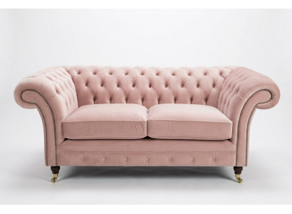 Klassesch Couch Chesterfield Still, Textil Lieder Stoff Samt Zwéesëtzert.