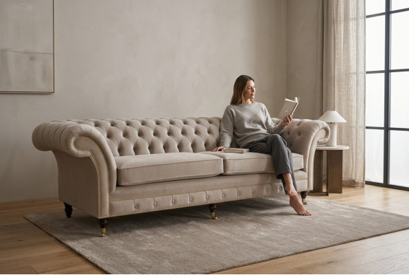 Sofa 4 Sëtzer XXL Couch Sëtz Polster Sofas Couchen Chesterfield Design