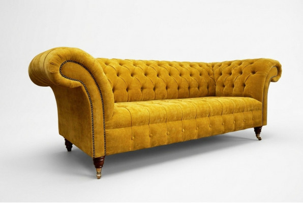 Designer giel Chesterfield 3-Sëtzer Luxus Dräisëtzer Couch