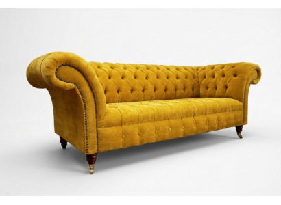 Designer giel Chesterfield 3-Sëtzer Luxus Dräisëtzer Couch