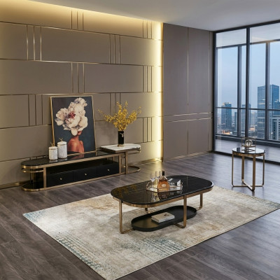 Wunnzëmmer Set Sideboard Säitentafel Couchtisch Dësch 3-Teileg Komplett