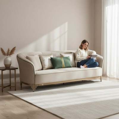 Design 3-Sëtzer Drësëtzer Sofaen Club Lounge Sofa Polster Couch Stoff
