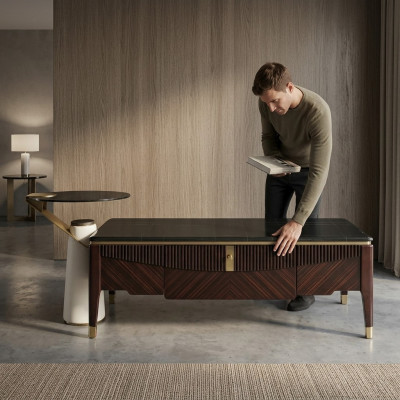 Moderne Couchtische Dëscht Sofa Design Dëscher Holz Deko Wunnzëmmer Bäistellt.