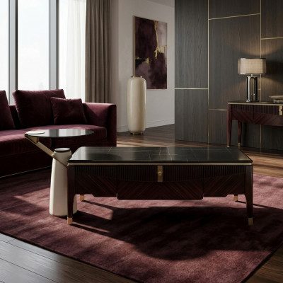 Moderne Couchtische Dëscht Sofa Design Dëscher Holz Deko Wunnzëmmer Bäistellt.