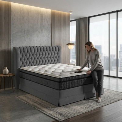 Duebelbett Samt Better Polster Schlofzëmmer Bestietnes Boxspringbett