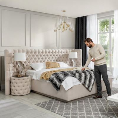 Chesterfield Bett Luxus Schlofkummer Hotel Deko Këssen Better mat Knäppercher