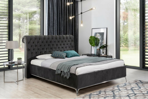 Schwaarzt Chesterfield Luxus Duebelbett Designer Schlofzëmmer Miwwelen