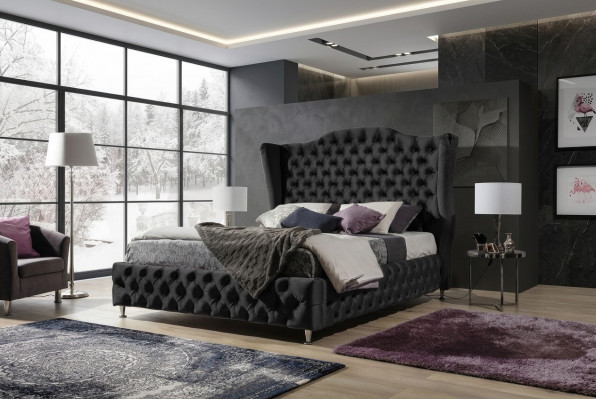 Schwaarzt Bett Chesterfield Polster Duebelbett Luxus Schlofzëmmer Design Better