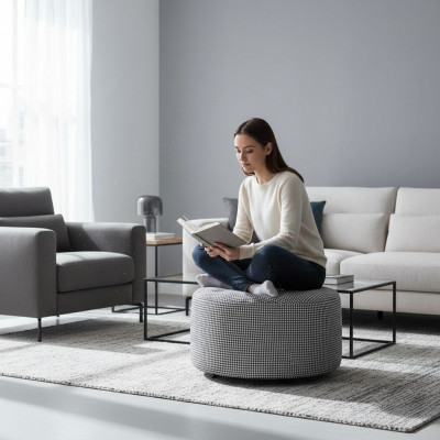 Ronnen Häich Design Polster Fousshocker Ottoman Sëtz Textil Chaise Lounge Pufa