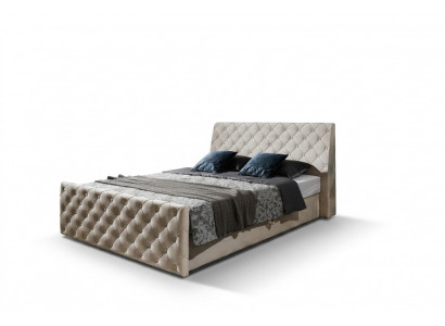 Chesterfield Bett Schlofzëmmer Better Textil 200x200cm Samt Grouss Hotel Beige Nei