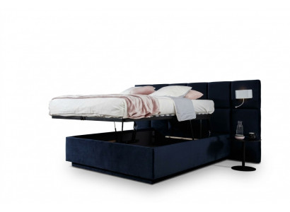 Bett Duebelbetter Luxus Schlofzëmmer 200x200cm Bettkëscht Stoff Beliichtung Nei