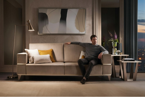Canapé Sofa Polster 3-Sëtzer Textil Sofae Couchen Sëtz Garnituren Design Neit Club