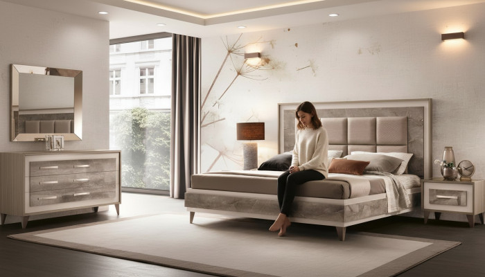 Luxus Schlofzëmmer Bett Duebelbett Modern Holz Samt Gepolstert Better Neie Luxus
