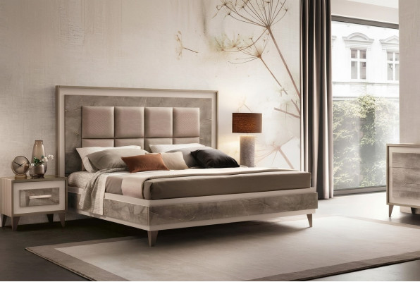 Bett Nuechtstësch 3-Teile Schlofzëmmer Set Luxus Modern Komplett Italienesch Miwwelen