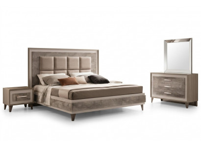 Bett Nuechtstësch 3-Teile Schlofzëmmer Set Luxus Modern Komplett Italienesch Miwwelen