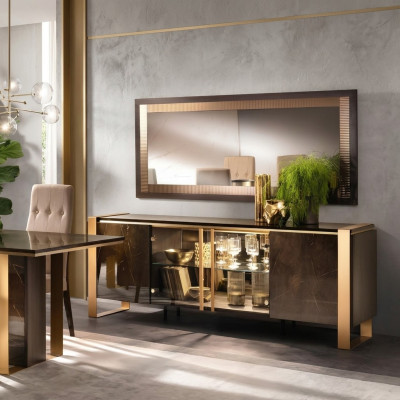 Buffet Anrichte Kommode Spigel Eechte Handaarbecht Holz Regal Regaler 2tlg
