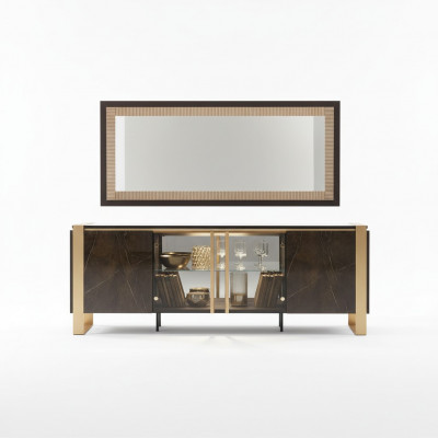 Buffet Anrichte Kommode Spigel Eechte Handaarbecht Holz Regal Regaler 2tlg