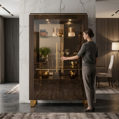 Glasvitrine Vitrine Vitrinnen Luxus Schaf Holz Stil Glas Regal Schiefen