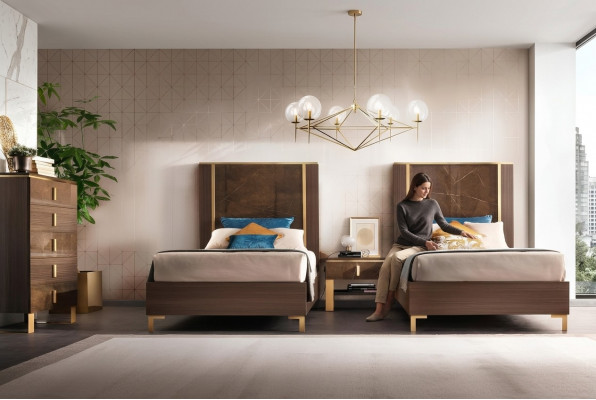 2x Bett + Nuetsdësch 3 tlg. Schlofzëmmer Set Designer Luxus Schlofzëmmer